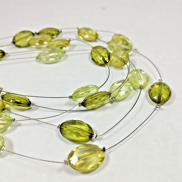 Multi-Strand Green Beaded Statement Necklace Layered Fashion Jewelry 16" - 19" - Picture 9 of 10